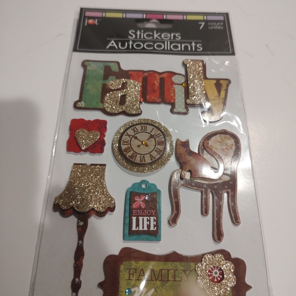 Jot Family photo scrapbook stickers Arts + Crafts 7 pcs 3-D stickers factory new